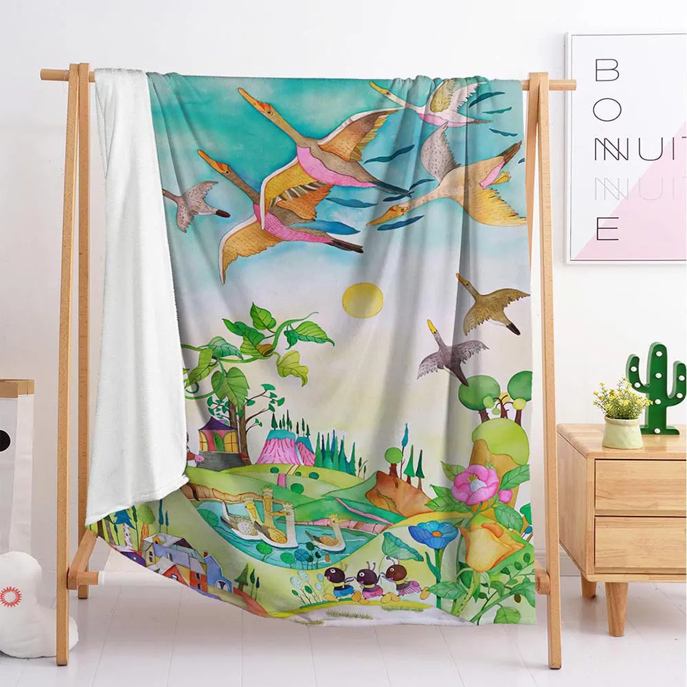 

2020 new hand painted children's colorful series Throw Blanket tapestry sofa sleeper car flannel blanket bedding