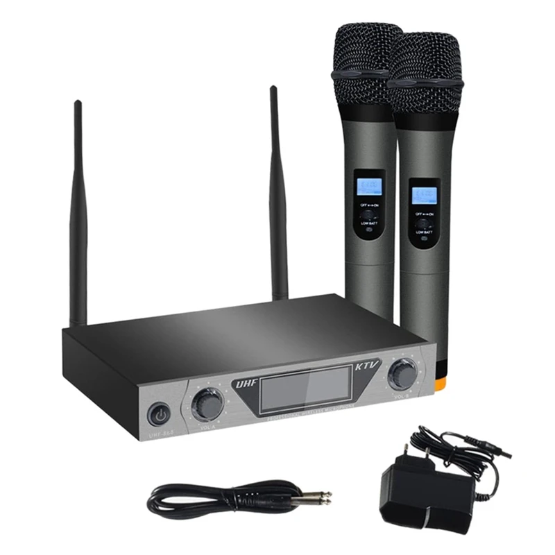 

AMS-Dual Channel Wireless Handheld UHF microphone Home Karaoke microphone LCD System for Home KTV Karaoke EU Plug