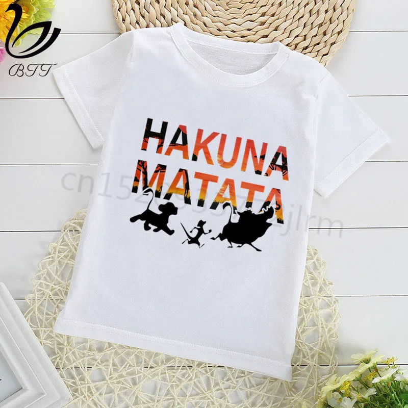 Детская футболка Hakuna Matata для мальчиков, детская одежда, модные Забавные футболки с короткими рукавами - Цвет: White