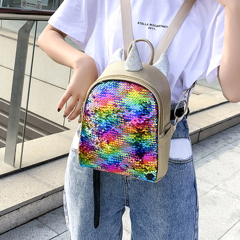 2020 New Sequined Unicorn Backpack Small Fashion Casual Mini School Bag kawaii backpack mini backpacks for women | Багаж и сумки