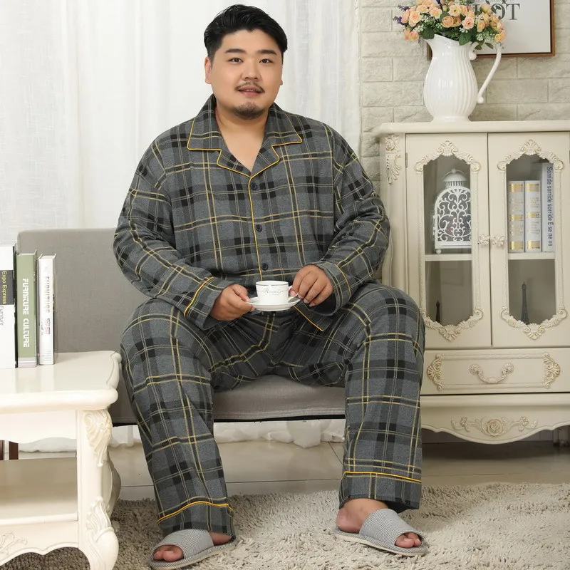 100% Cotton Pajama Sets For Fat Men 2021 Springe Autumn New Plaid Sleepwear Men Novelty Pijamas Pyjamas Casual Home Wear