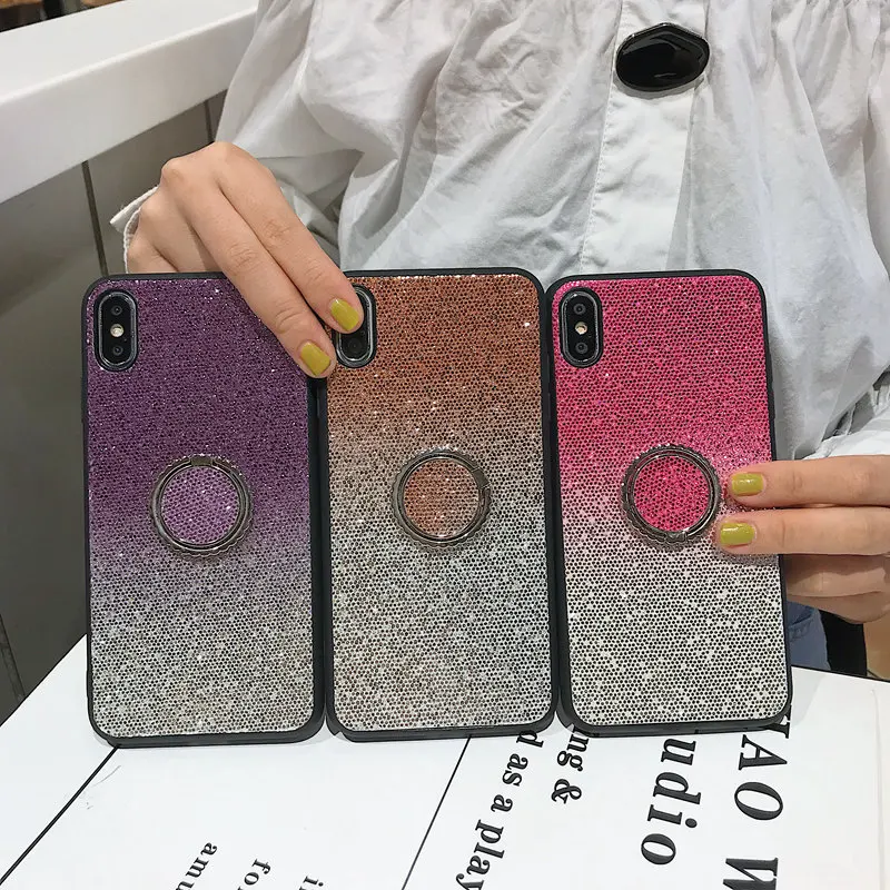 Металлический силиконовый градиентный чехол с блестками на палец для Xiaomi 9 8 SE 6X 5X