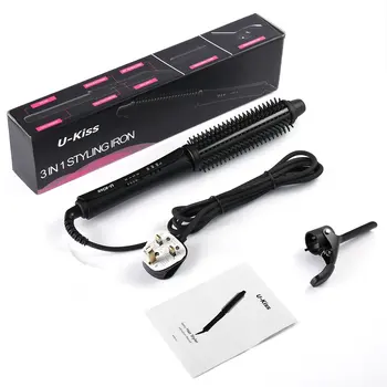 

U-Kiss Interchangeable Brush & Clip Super Hard Titanium Coated Heating Plate Dual Voltage 3 In 1 Ionic Hair Styler Hair Curler