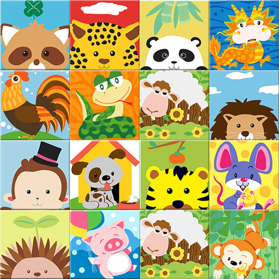 

AMTMBS Frame Animals DIY Painting By Numbers Kit Kids Image Paint By Numbers Hand Painted Unique Gift For Children Arts