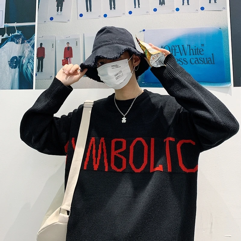 New autumn/winter slimming students pure color cotton sweater loose casual round collar personality youth men's wear