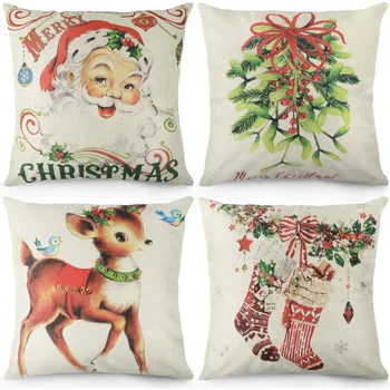 

Christmas Home Decoration Pillowcases,Christmas Deer and Christmas Stocking Gifts Pillowcases,Cushion Covers 4Pcs