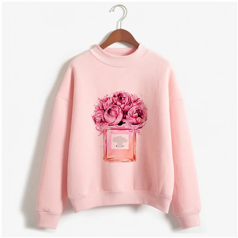 Latest autumn and winter perfume bottle print hoodie women's fashion retro hoodie women's perfume Harajuku pink sweater - Цвет: WY-pink-10-3