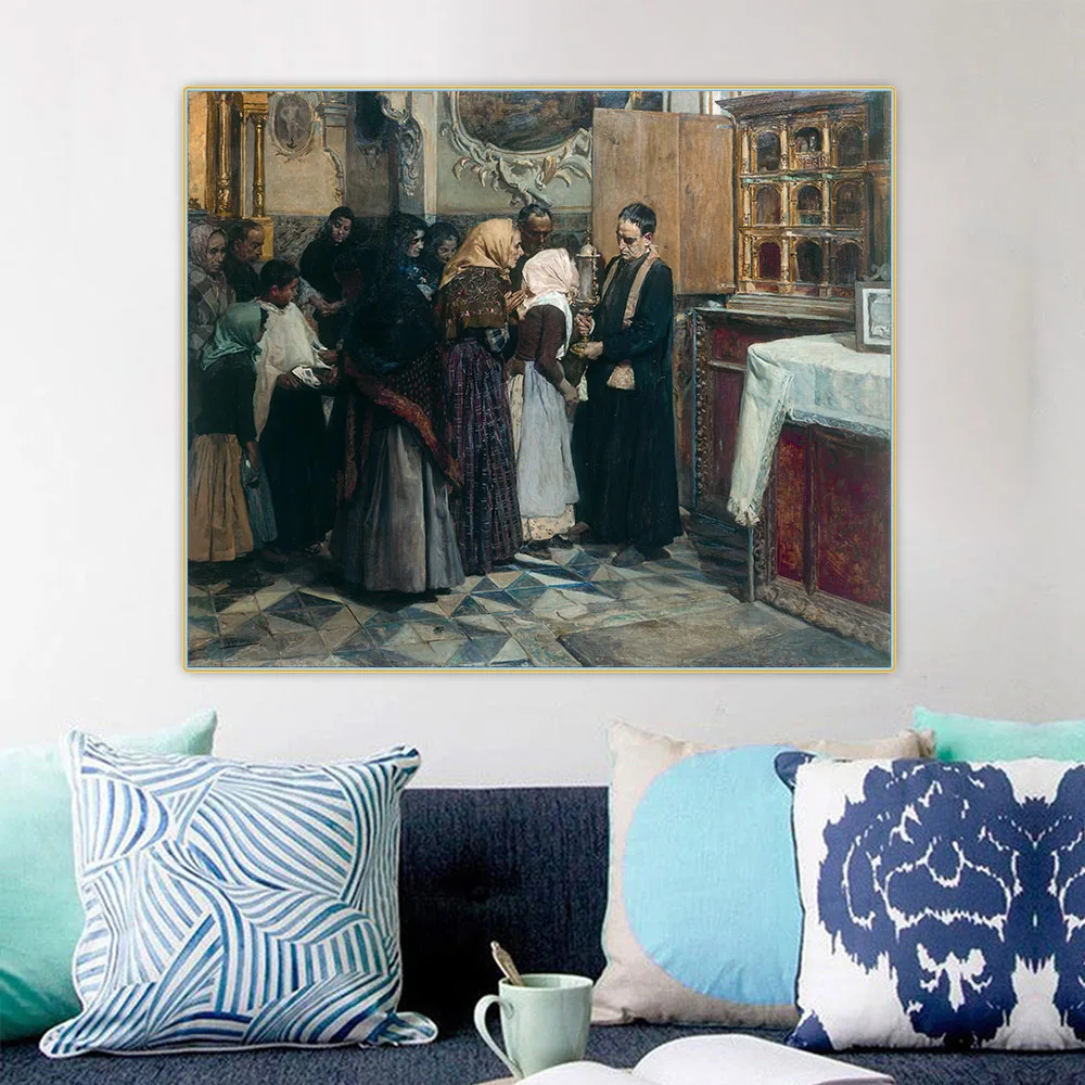 

Citon Joaquin Sorolla《Kissing the Relic》Canvas Oil Painting Artwork Picture Background Wall Decor Home Living room Decoration