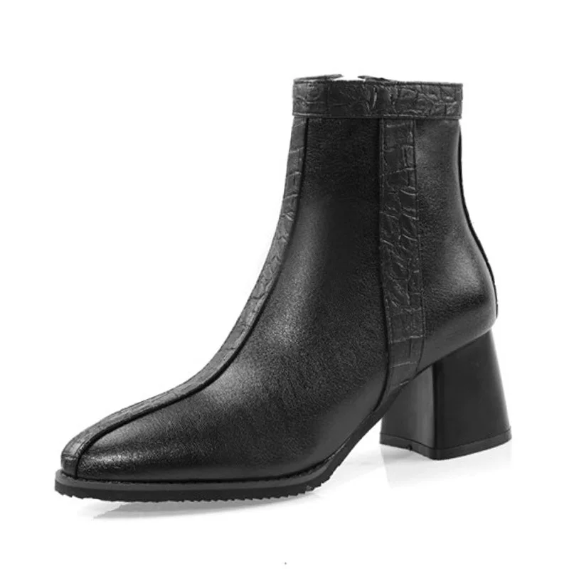 

KALENMOS Ankle Boots Women Heels Pionted Toe Motorcycle Boots Ladies Block Heel Black Office Boot Autumn Winter Shoes Size 33-46
