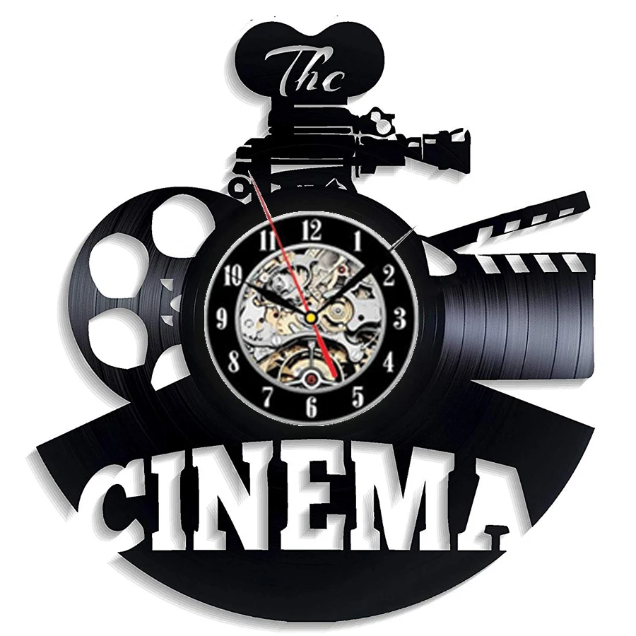 

Cinema Vinyl Record Wall Clock Modern Design Movie Night Director Gramophone 3D Stickers Vinyl Clock Wall Watch Home Decor