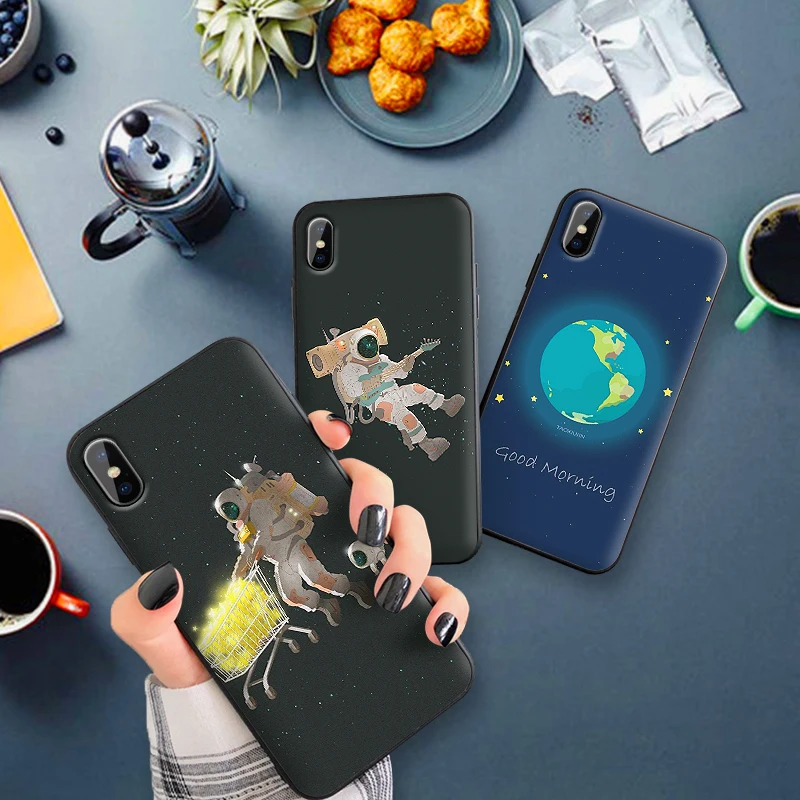 Мягкий силиконовый чехол для iPhone 6 6s 7 8 Plus X XR XS Max 5 5S SE телефона черный астронавты