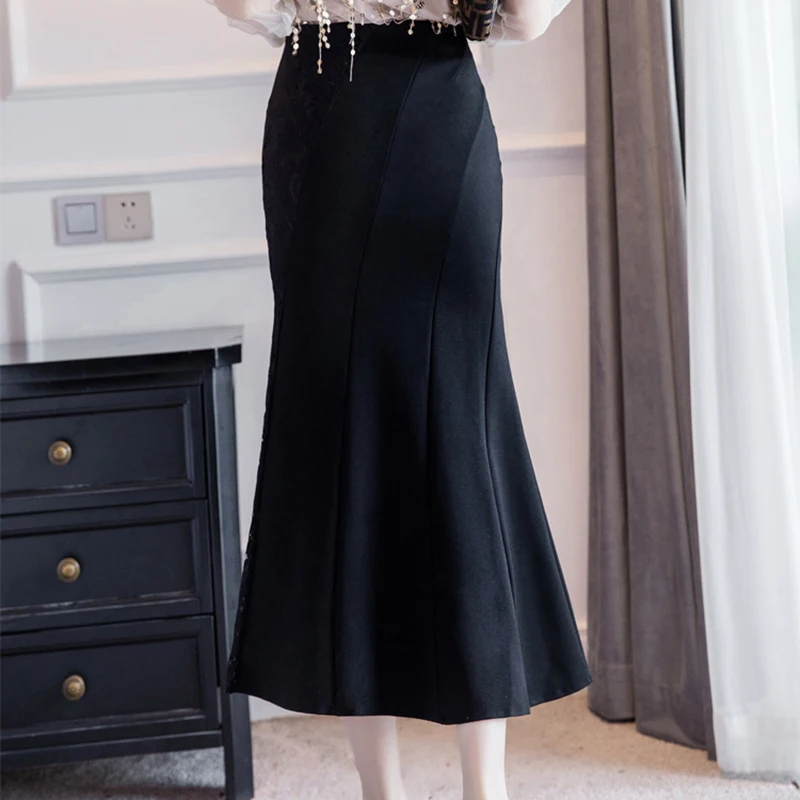 Faldas Mujer Moda, новинка, черные кружевные юбки на молнии, женская красная юбка с высокой талией, женская одежда, Falda Spodnica Jupe Femme