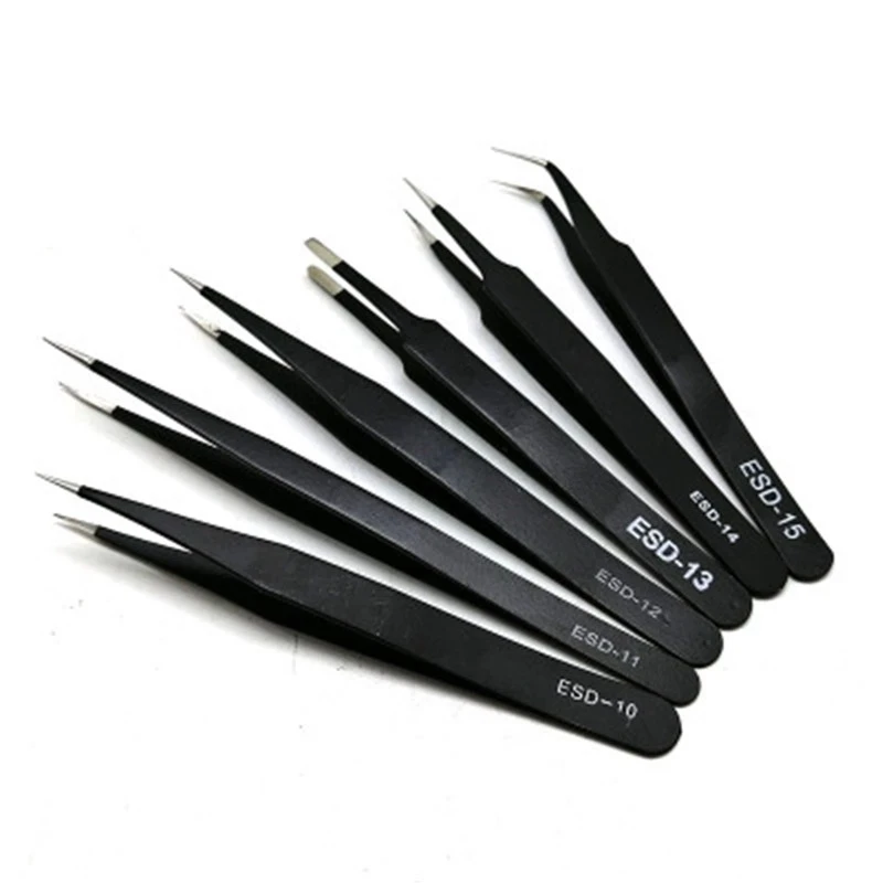 1 Pcs Esd10/11/12/13/14/15antistatic Stainless Steel Tweezers Industrial Precision Curved