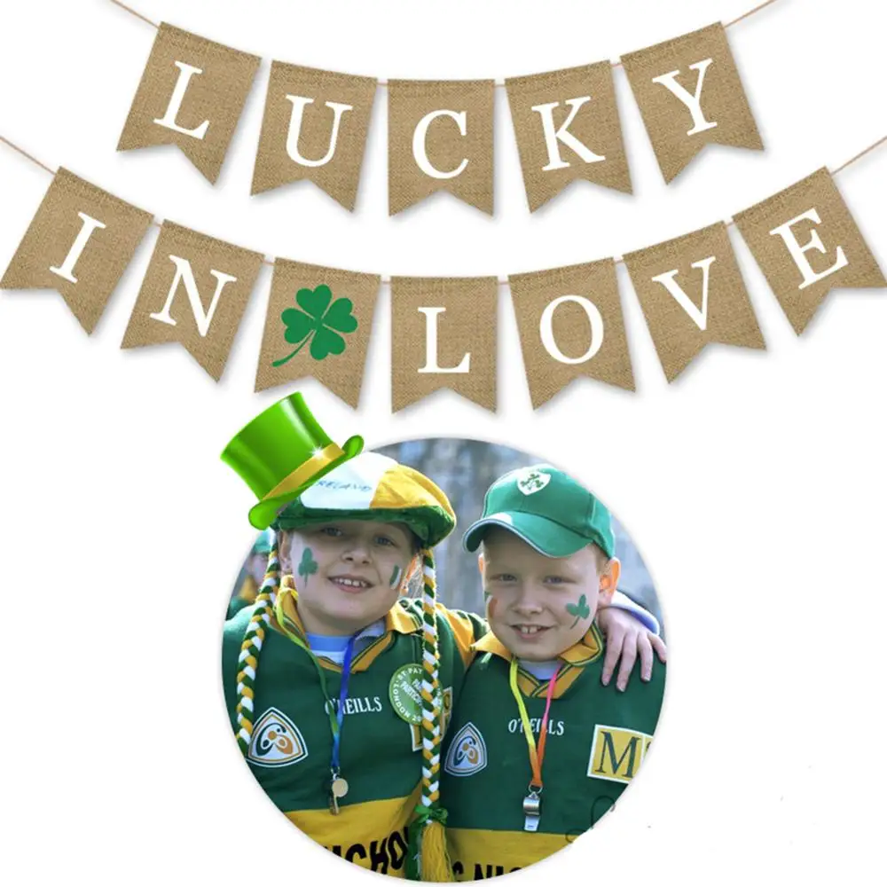 Saint St Patricks Day Banner Decorations Be Lucky love Green Clover Shamrock Irish Fun Party Celebration | Дом и сад