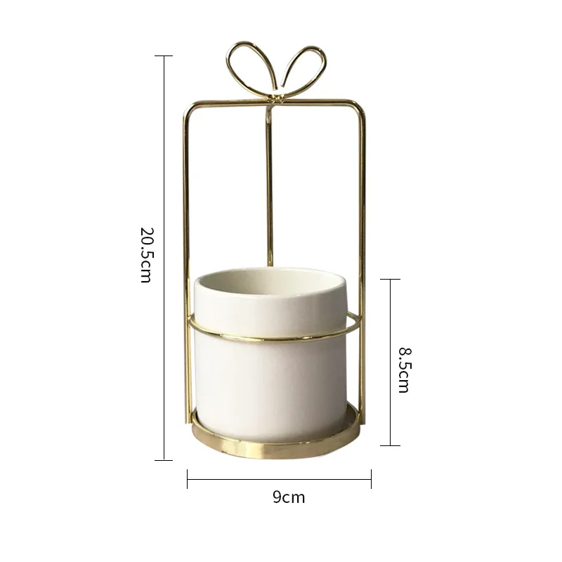 Square Gold Medium Керамический цветочный горшок в скандинавском стиле, железная рама, вазон для суккулентов, бонсай, горшечные держатели, контейнер для дома, сада, офиса - Цвет: Square Gold Medium