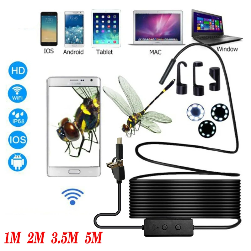 1 M/2 M/3,5 M/5 M wifi эндоскоп камера 200W HD Мини водонепроницаемая камера 8 светодиодный бороскоп Камера Эндоскоп для Android