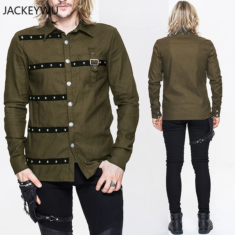 

Brand Hip Hop Rivet Shirt Men 2019 Fashion Gothic Long Sleeve Casual Shirts Cotton Slim Fit Uniform Man Clothing