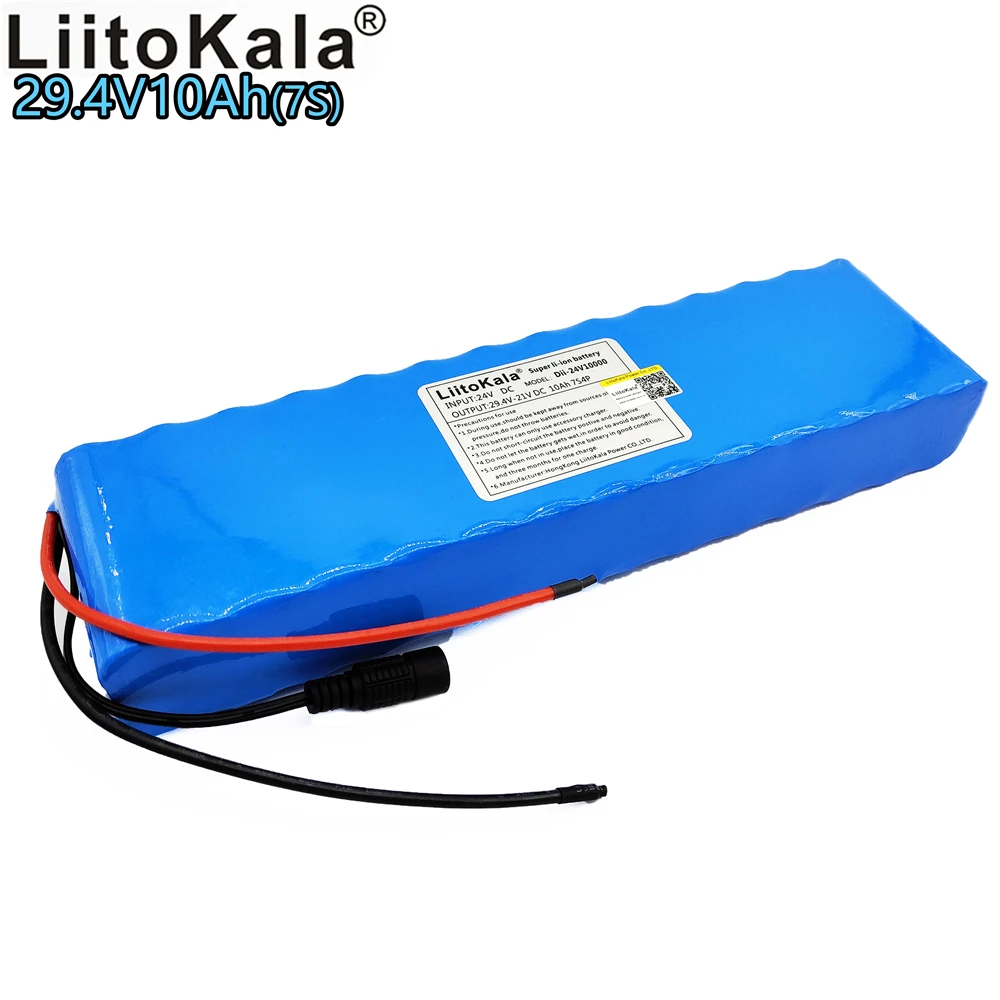 Liitokala 24v аккумулятор для электрического скутера 24V 10ah литий-ионный аккумулятор 7s bms 10000mAh 18650 15A разрядка