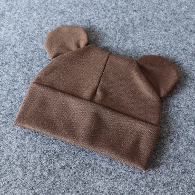 New boy and girl baby spring and autumn and winter baby hat 0-24 months children cartoon ear cap newborn cotton cap beanies - Цвет: Коричневый