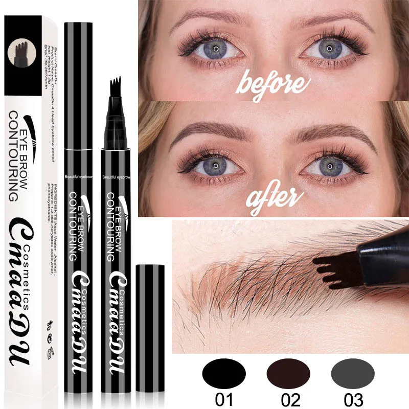 3D Eyebrow Pencil Waterproof Tattoo Pen 4 Fork Tip Eyebrow Setting Gel Long-lasting Non-blooming Eye Makeup Charm Cosmetic TSLM1