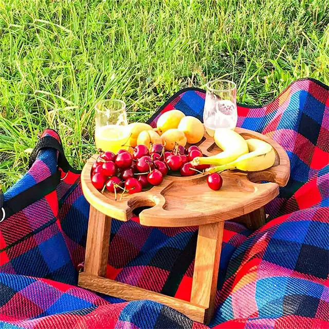 Piknikasztal Hordozható Összecsukható Fa Kerti Kültéri Tengeri Íróasztal Napi Használt Snack Tálca Otthoni Dekorációs Tárolóasztal - Image 3