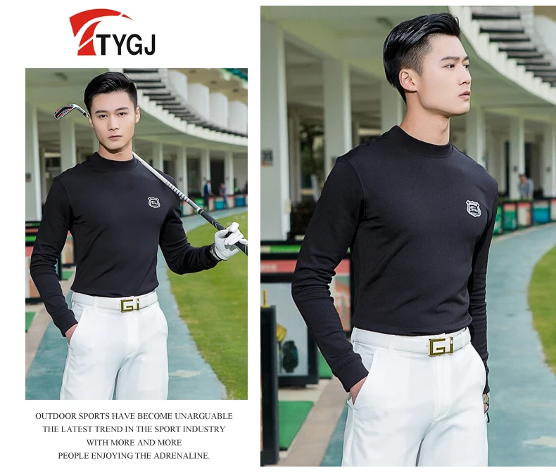 Pgm Men's Golf T-Shirt Long-Sleeved Elastic Warm Golf Bottoming Shirt Autumn Winter Thicken Slim Golf Tops Sportswear