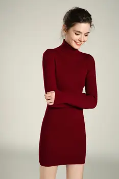 

2020 New Women's Turtleneck Woolen Sweater Mid-length Slim Sweater Pullover Tight-fitting Knitted Bottoms Dress Thicken