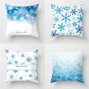 

Sofa Home Decor Snowflake Printing Cushion Cover Christmas Happy Day Joy Holiday Gifts Tree Throw Pillow Pillowcase