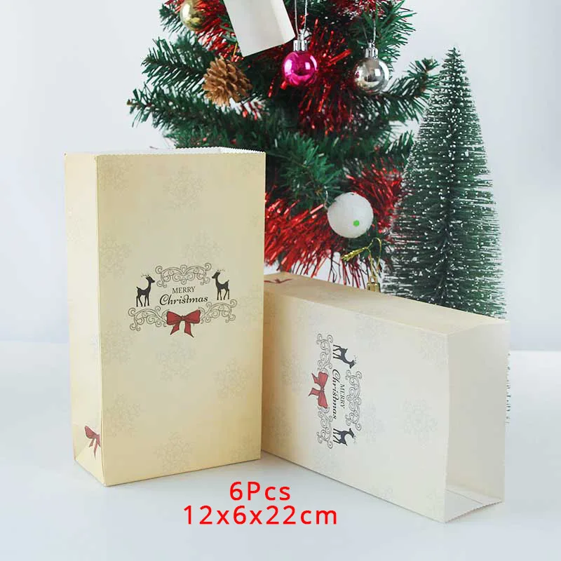 6pcs kraft bag-F WEIGAO Веселая коробка с рождественскими конфетами сумка Рождественская Фигурка Санта Снеговик подарочная коробка подарочные коробка контейнер для сумок поставки Navidad Kerst - Цвет: 6pcs kraft bag-F