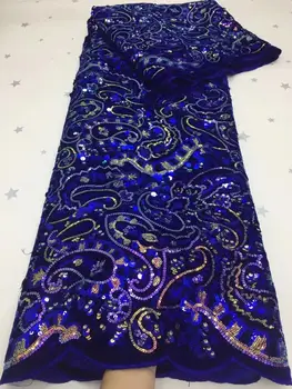 

Royal blue African Velvet Lace Fabric High Quality Sequin French Lace Fabric Nigerian Lace Fabric For Wedding Dress 5 Yards FD97