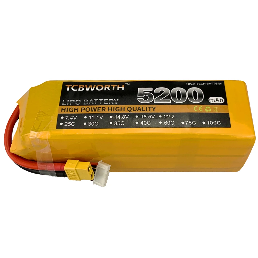 

New Batteries 6S 22.2V 5200mAh 75C Burst 150C RC Toys LiPo Battery 6S For RC Airplane Helicopter Drone Quadrotor Aircraft