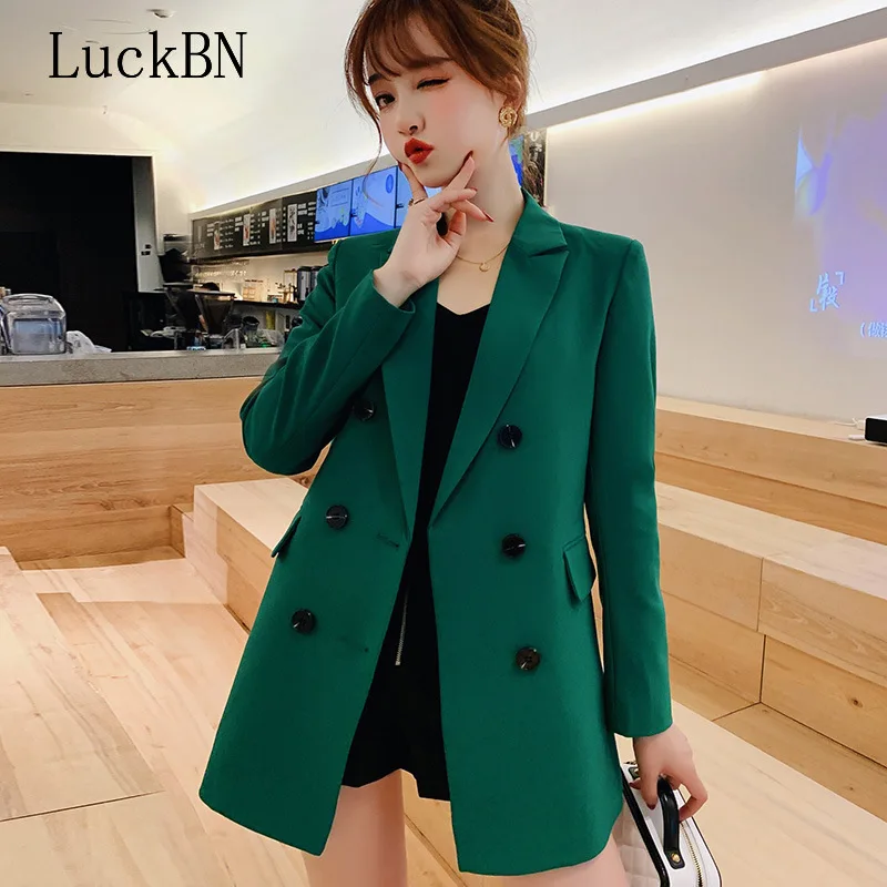 LuckBN Черный Зеленый женские блейзеры и куртки новые весенне-осенние блейзеры модный Блейзер Femenino Дамский Блейзер Женский черный