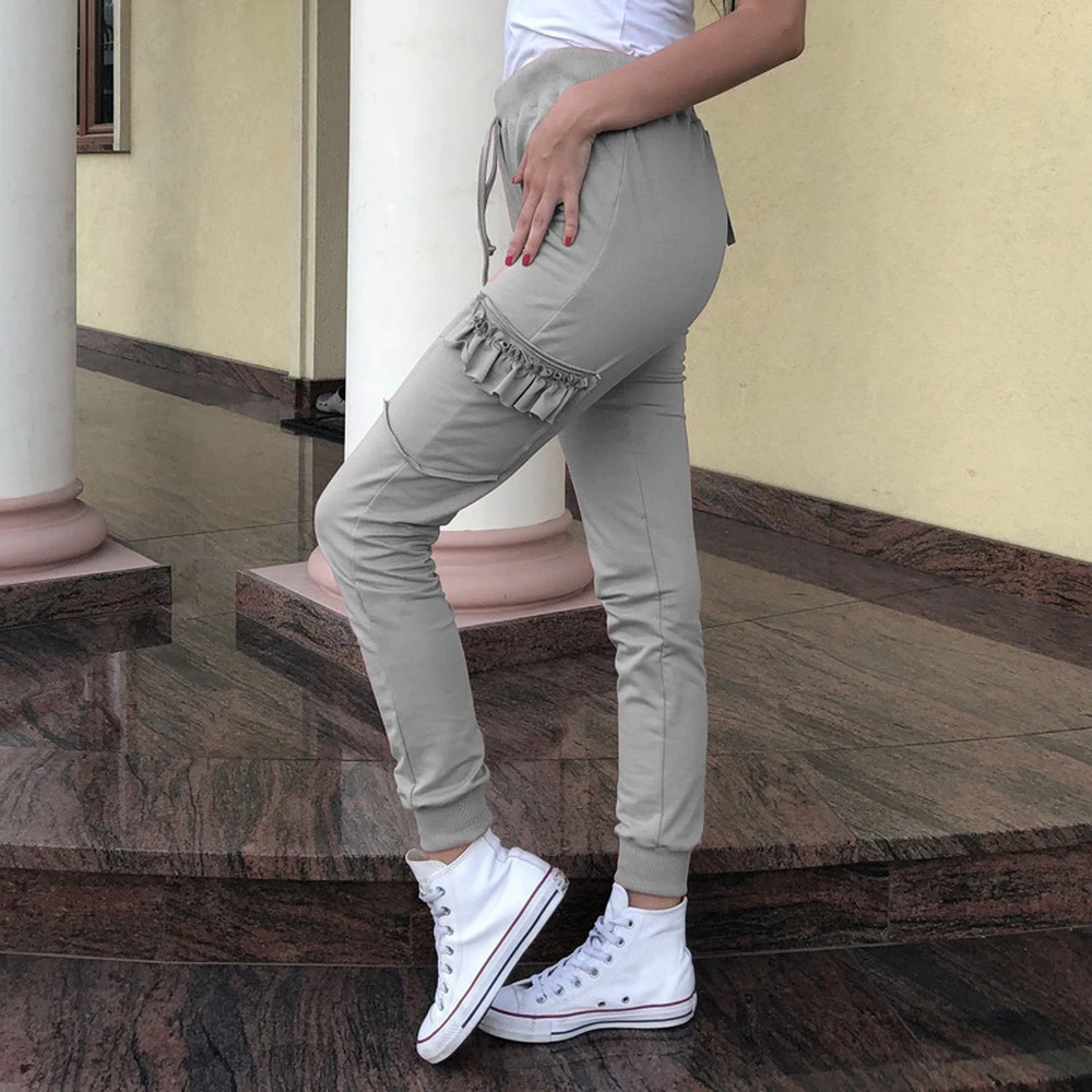 

CALOFE Fashion Pencil Pant Women Elegant Drawstring Waist Patchwork Trouser Cute Candy Color Sweatpant Streetwear Jogger Femme