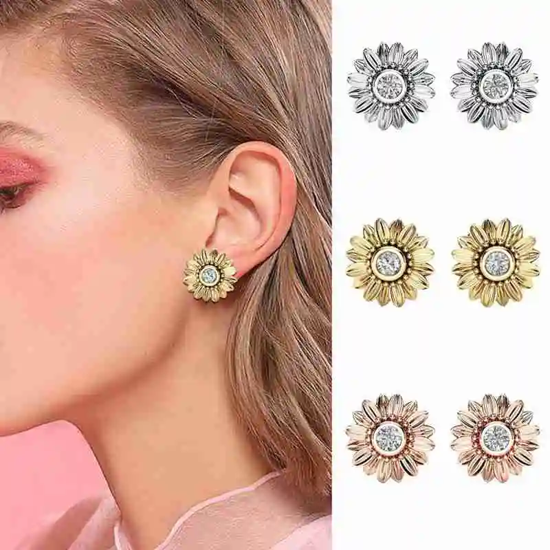 Женские серьги гвоздики с подсолнухами 1 пара|Серьги-гвоздики| |