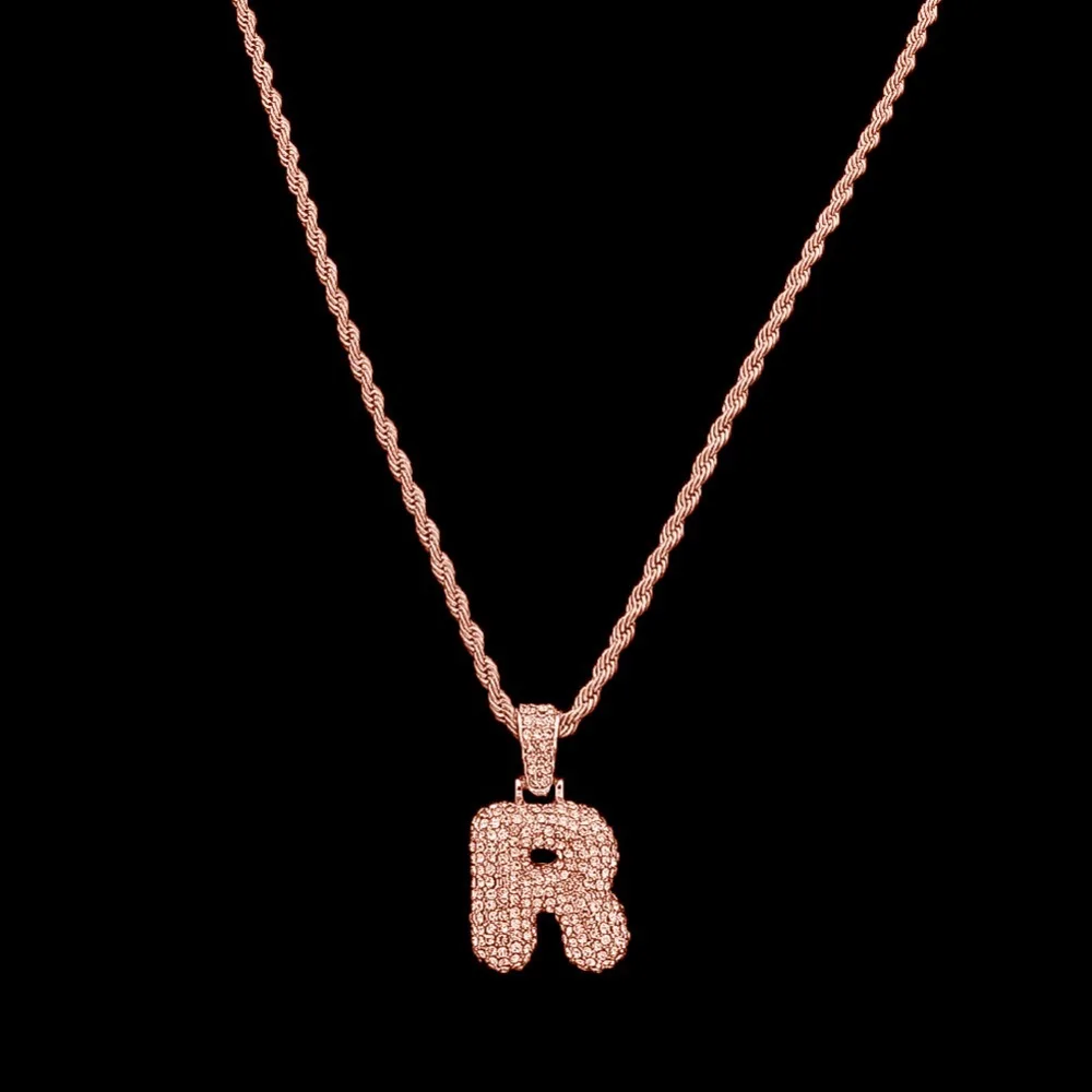 Сплав Bling Bubble Intial Let Iced Out горный хрусталь A-Z начальный кулон золотистый Серебристый с розой Подвеска золотого цвета кулон ожерелье