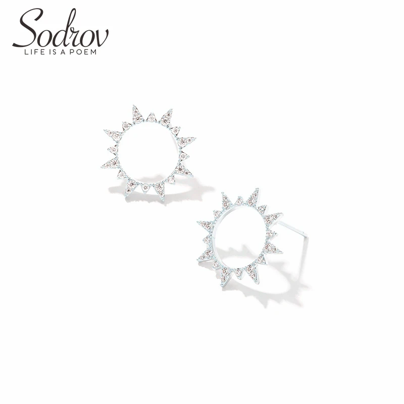 SODROV, 925 пробы, серебряные серьги, Подсолнух, цветок, серьги-гвоздики для женщин, красивые, вечерние, серебряные, 925, ewelry