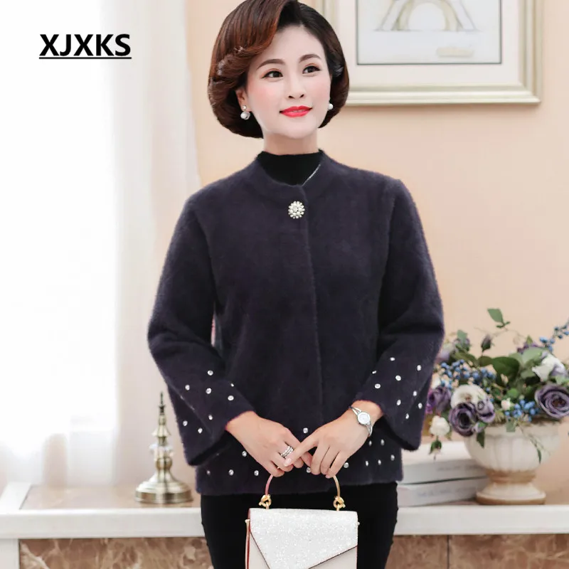 XJXKS женское Норковое кашемировое пальто зима новое свободное плюс размер удобное высококачественное Женское шерстяное пальто - Цвет: Dark purple