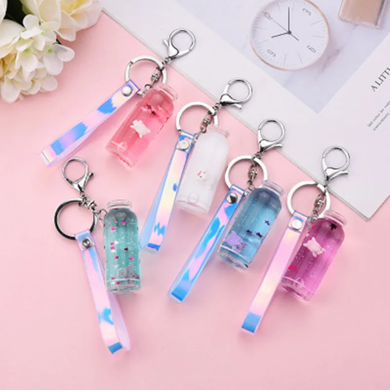 

Cute Macarons Floating Pig Sequins Acrylic Key Chain Moving Liquid Oil Drop Decompression Drift Bottle for Bag Gift Car Auto Key