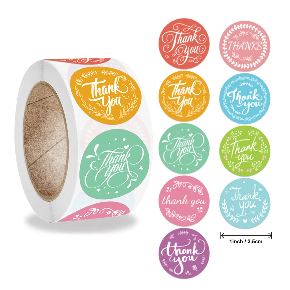 

500pcs/roll Color Thank You Stickers 2.5cm Greeting Card Labels Tag Scrapbooking Decoration Stationery Sticker