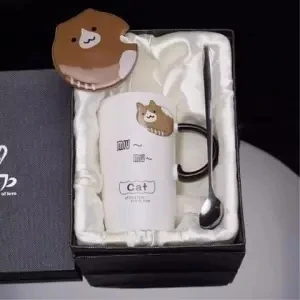 Кружка с Ложка Крышка керамическая чашка Женская Студенческая Корейская версия милые парные чашки чашка молока большая емкость чашки мальчик чашки и кружки