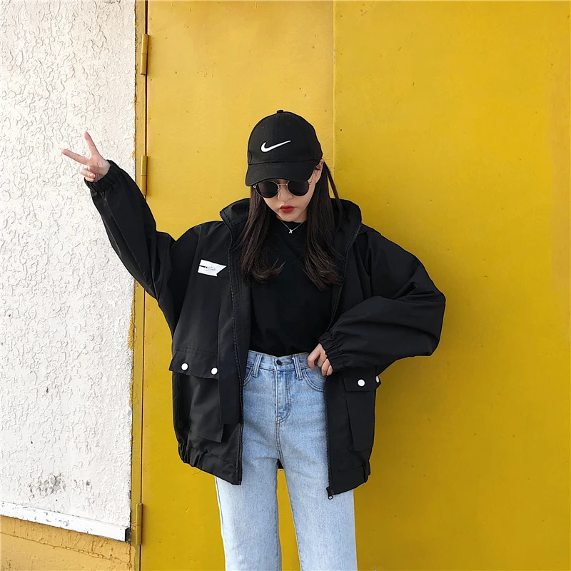 Best  winter jacket ladies streetwear double pockets denim women jacket casual sashes jeans loose long co