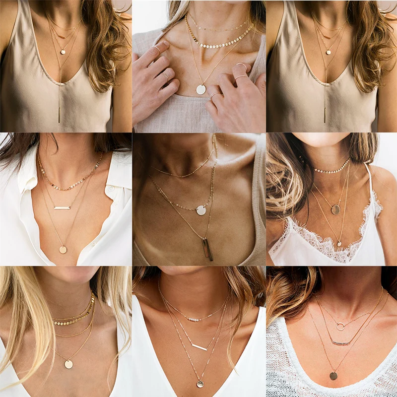 Модная Многоуровневая Золотая простая Геометрическая подвеска с бусинами