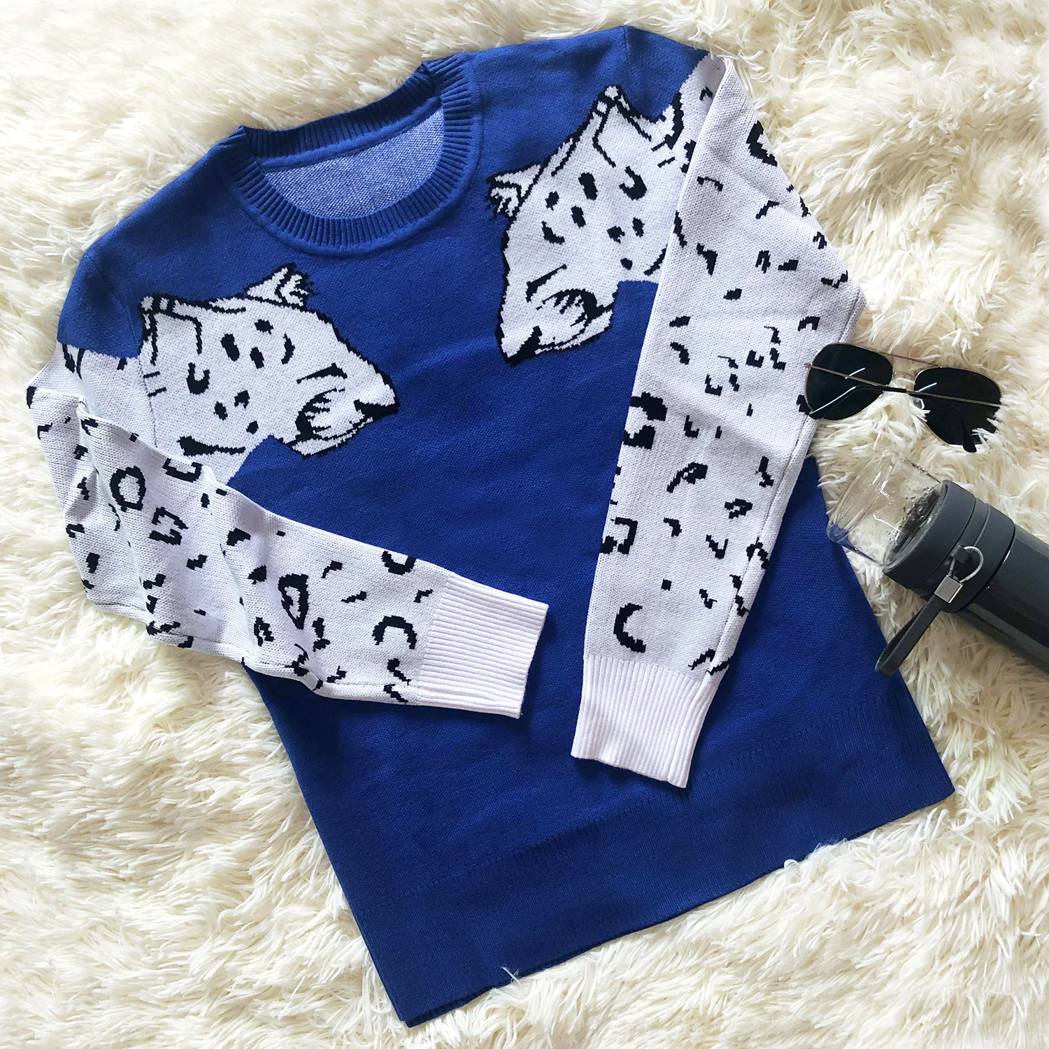 Hirigin сексуальный свитер с леопардовым принтом для женщин, весна, новые модные джемперы с длинным рукавом, укороченный топ, вязаная уличная одежда для женщин - Цвет: E Blue