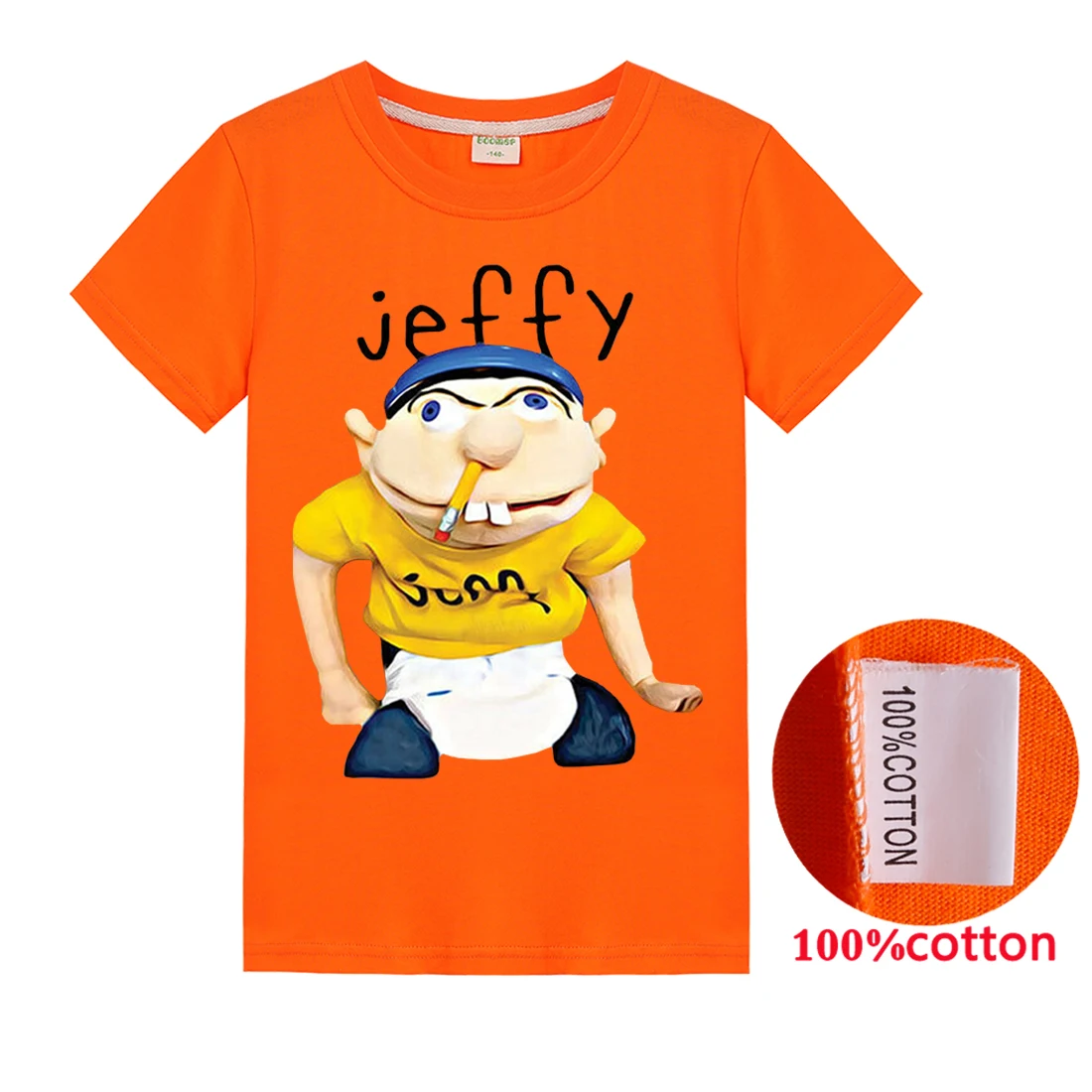 Jeffy/модная футболка для мальчиков и девочек; детская одежда с героями мультфильмов; футболка; топ с короткими рукавами; Повседневная летняя одежда; одежда с героями мультфильмов для мальчиков и девочек - Цвет: Оранжевый