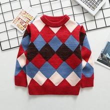 Детские повседневные Свитера Осень-зима г. Пуловер для мальчиков и девочек вязаный свитер в полоску детские топы с длинными рукавами серого и темно-синего цвета