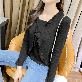 

COIGARSAM 4XL Plus Size Knitting Shirt Womens tops New V-Neck Women shirts Purple Blue Black 6847