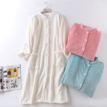 

Long robe for women Winter coral velvet Night gown Warm robe Ladies bathrobe Nightdress