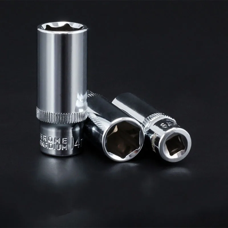 1/4 Socket Set Adapter Long Sockets 4-14mm Deep Socket Tool Heads Torque Spanner Ratchet Wrench Wrench Socket Set Socket Adapter Converter Ratchet Wrench Adapter Socket Wrench Head Sleeve