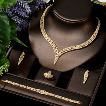 

HIBRIDE Hotsale African 4pcs High Quality Gold AAA Cubic Zircon Pendant Jewelry Sets Femme Jewelry Engagement Gifts N-886