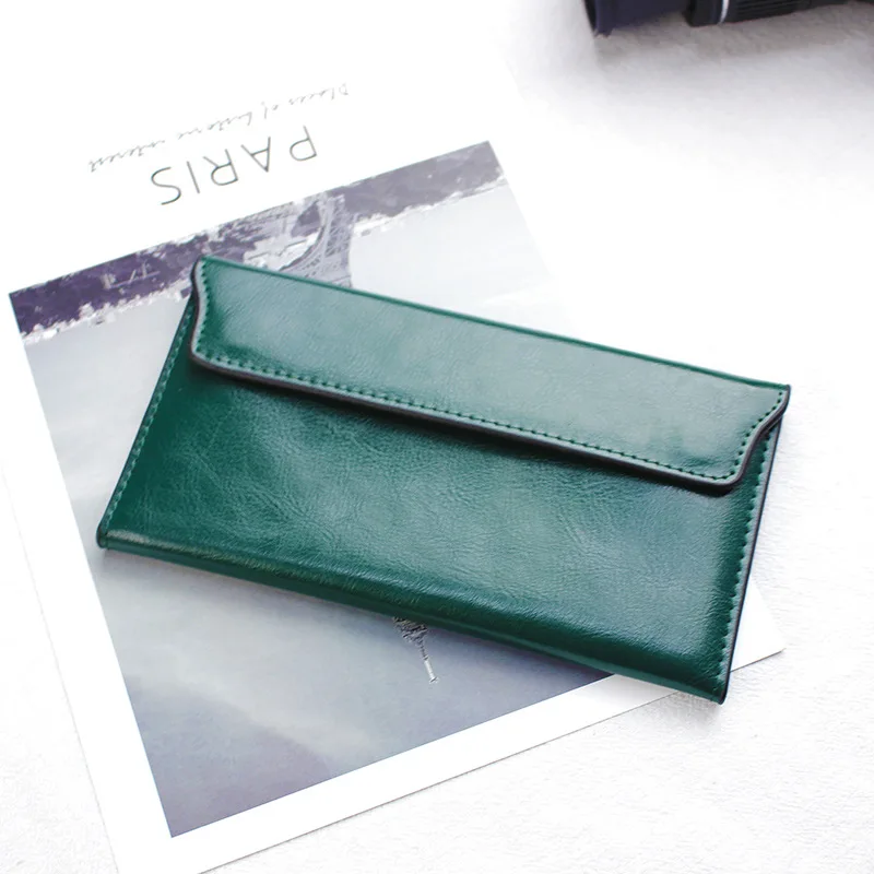 Dark green Европа и Америка длинный кошелек женский кожаный с пряжкой Простой ультра тонкий кошелек с отделением для карт - Цвет: Dark green